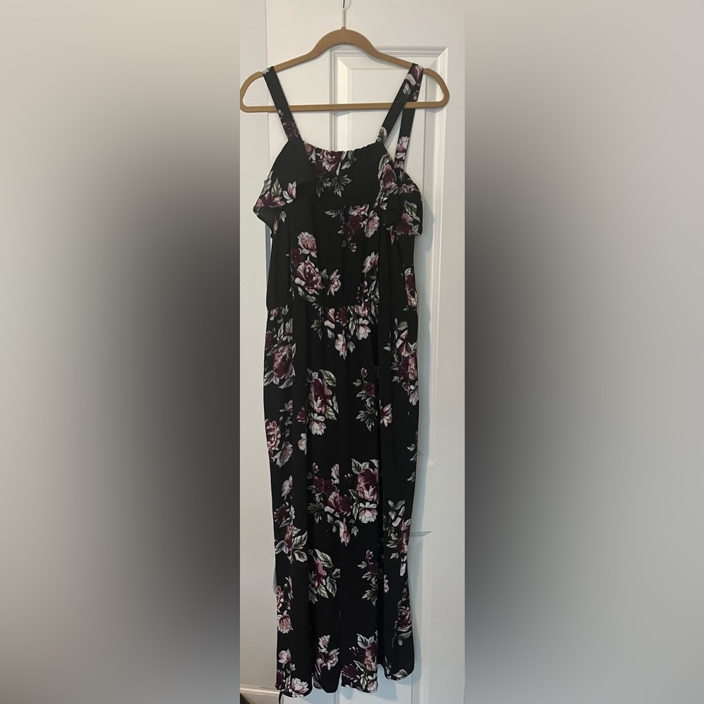 Black floral wide leg jumpsuit